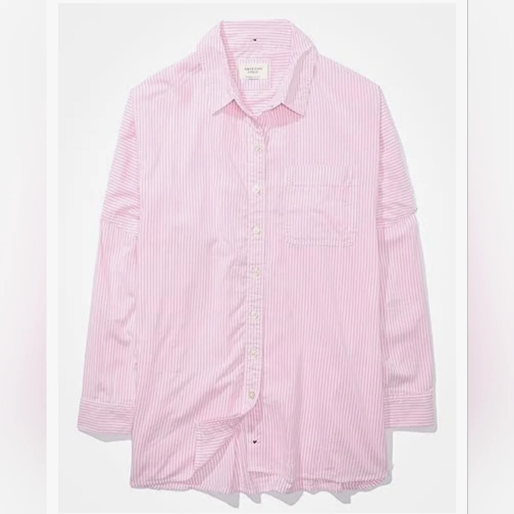 American Eagle Outfitters Women's Oversized Fit Shirt Pink Size L